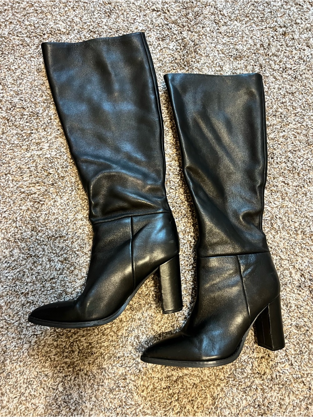 Nine West Hiya Black Tall Leather Block-Heel Boots - Picture 4 of 6